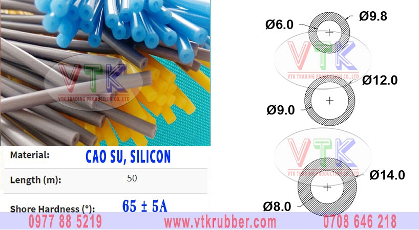 Ống silicon màu vàng, xanh, xám