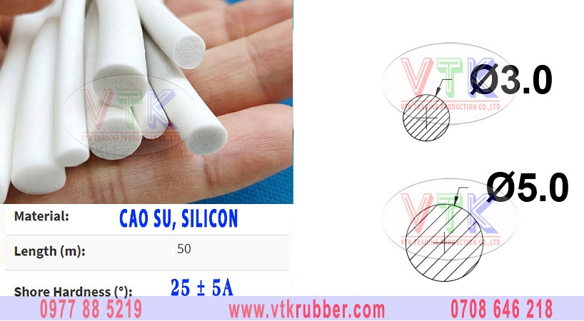 Gioăng cao su xốp tròn phi 3, (d3 – 3mm), phi 5 (d5 – 5mm)