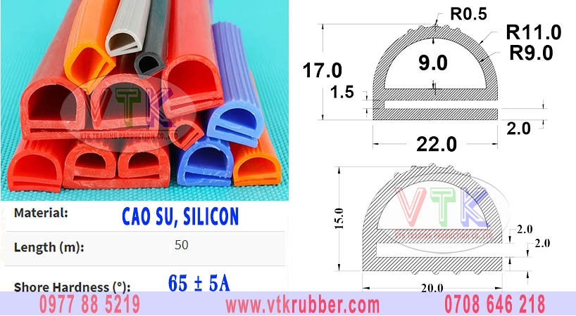 Ron silicon cao su chữ E dạng sợi dài màu đỏ, xám