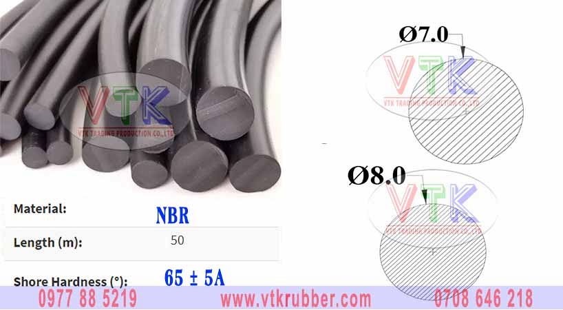 Dây ron cao su NBR chịu dầu tròn phi 3, phi 5, phi 7